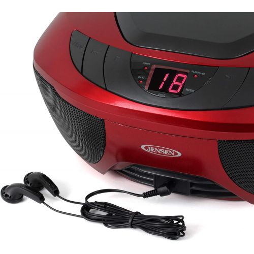  [아마존베스트]Jensen CD-475R Portable Sport Stereo Boombox CD Player with AM/FM Radio and Aux Line-in & Headphone Jack (Red)