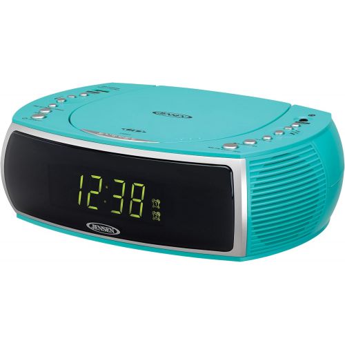  [아마존베스트]Jensen Turquoise Modern Home CD Tabletop Stereo Clock Digital AM/FM Radio CD Player Dual Alarm Clock Stereo CD Top-Loading Disc Player | USB Charging Port DV 5V 800mA | Headphone J