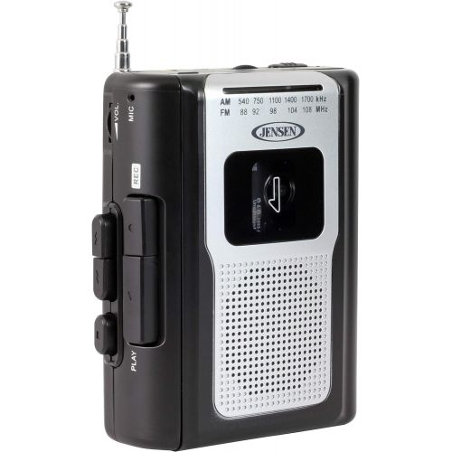  [아마존베스트]Jensen Retro Portable AM/FM Radio Personal Cassette Player Compact Lightweight Design Stereo AM/FM Radio Cassette Player/Recorder & Built in Speaker (Black)