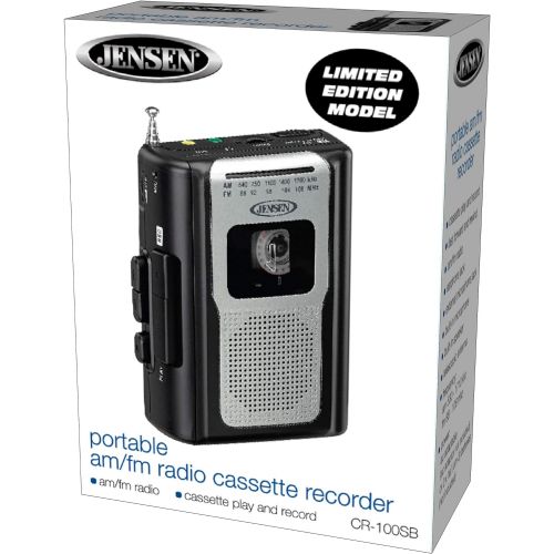  [아마존베스트]Jensen Retro Portable AM/FM Radio Personal Cassette Player Compact Lightweight Design Stereo AM/FM Radio Cassette Player/Recorder & Built in Speaker (Black)