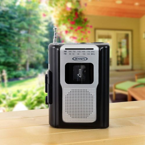  [아마존베스트]Jensen Retro Portable AM/FM Radio Personal Cassette Player Compact Lightweight Design Stereo AM/FM Radio Cassette Player/Recorder & Built in Speaker (Black)