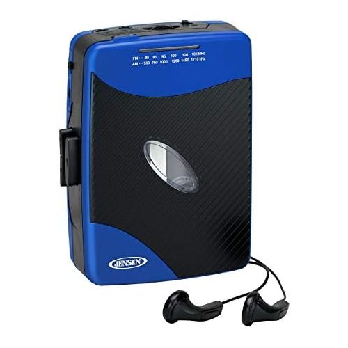  [아마존베스트]Jensen Portable Stereo Cassette Player with AM/FM Radio + Sport Earbuds (Blue)