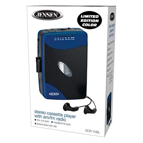  [아마존베스트]Jensen Portable Stereo Cassette Player with AM/FM Radio + Sport Earbuds (Blue)