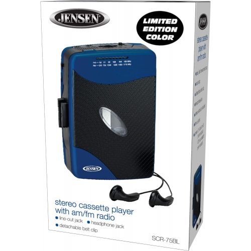  [아마존베스트]Jensen Portable Stereo Cassette Player with AM/FM Radio + Sport Earbuds (Blue)