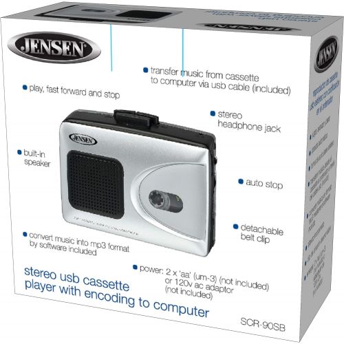  [아마존베스트]Jensen Portable Cassette Tape Player to Captures MP3 Audio Music via USB Convert PC/MAC + Built in Speaker