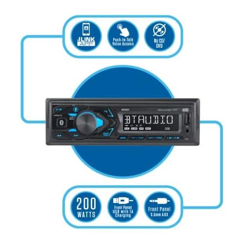  [아마존베스트]JENSEN MPR210 7 Character LCD Single DIN Car Stereo Receiver, Push to Talk Assistant, Bluetooth, USB Fast Charging