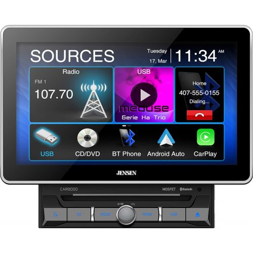 [아마존베스트]Jensen CAR8000 10.1 Extra Large Touchscreen CD/DVD Multimedia Receiver with Apple CarPlay and Android Auto l MP4 Video Playback l Built-in Bluetooth with A2DP Music Streaming and P