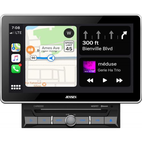  [아마존베스트]Jensen CAR8000 10.1 Extra Large Touchscreen CD/DVD Multimedia Receiver with Apple CarPlay and Android Auto l MP4 Video Playback l Built-in Bluetooth with A2DP Music Streaming and P