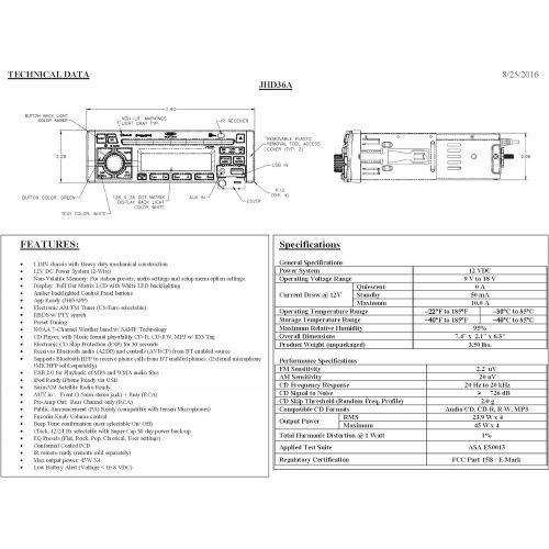  Jensen JENSEN JHD36AB AMFMWBCDRBDSUSBAUX-INApp ReadySiriusXM ReadyiPod & iPhone ReadyBluetooth Stereo Radio, 12V DC