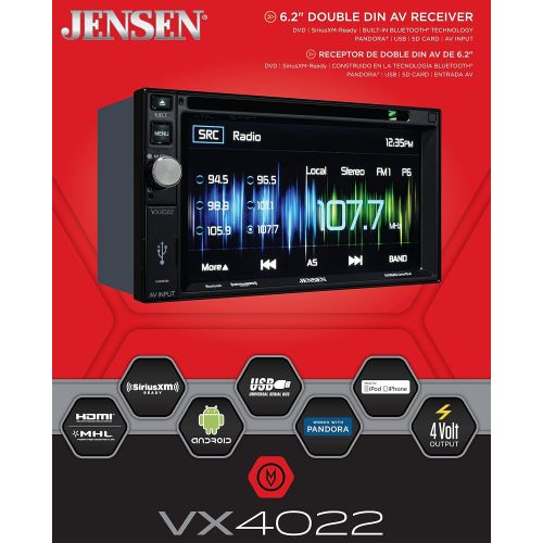  Jensen VX4022 6.2 inch LCD Multimedia Touch Screen Double Din Car Stereo Receiver with Built-In Bluetooth, CDDVD Player & USB Port