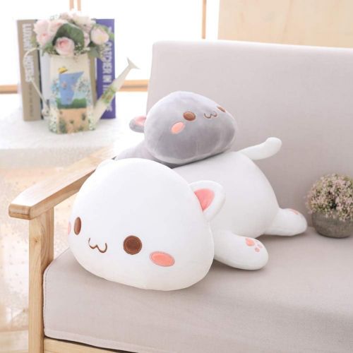  [아마존베스트]Jensquaify Cat Stuffed Animals, Soft Kitten Plush Pillow Gifts Toy for Kids, Girls, Grey Round Eyes 13.7