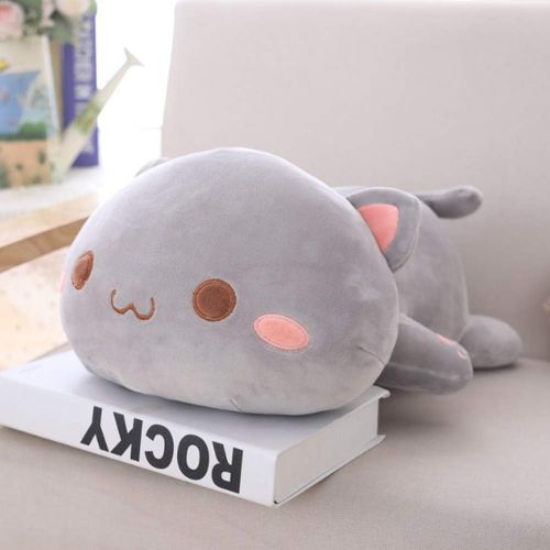  [아마존베스트]Jensquaify Cat Stuffed Animals, Soft Kitten Plush Pillow Gifts Toy for Kids, Girls, Grey Round Eyes 13.7