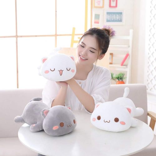  [아마존베스트]Jensquaify Cat Stuffed Animals, Soft Kitten Plush Pillow Gifts Toy for Kids, Girls, Grey Round Eyes 13.7