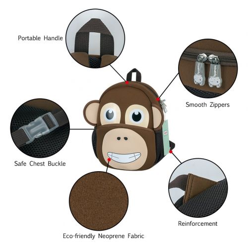  Jenuther Toddler Backpack, Waterproof Cute Cool Animal Cartoon Baby Carry Bag Schoolbag, Preschool Bookbag for Kids Playful Lunch Boxes with Safety Harness, Orangutan