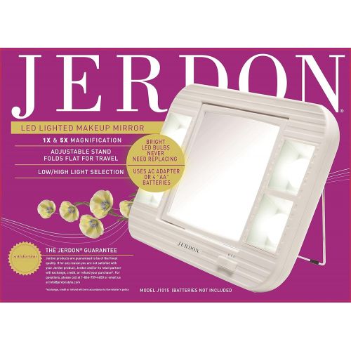  Jerdon J1015 Led Lighted Makeup Mirror With 5x Magnification, White Finish