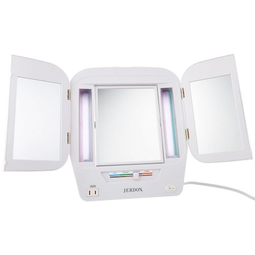  Jerdon Lighted Makeup Mirror with 5x Magnification, White Finish