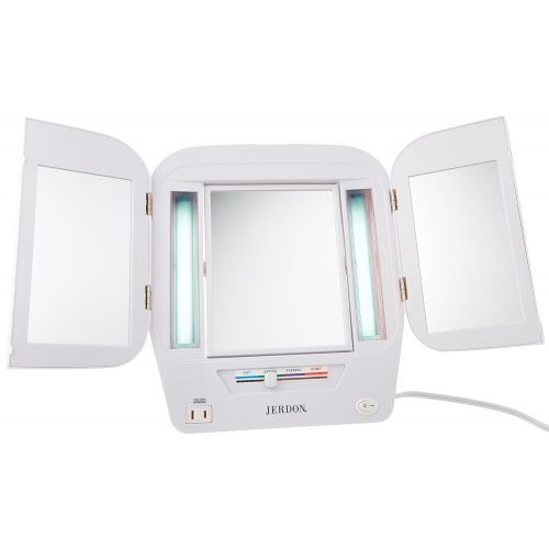  Jerdon Lighted Makeup Mirror with 5x Magnification, White Finish