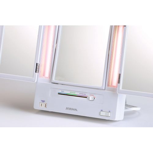  Jerdon Lighted Makeup Mirror with 5x Magnification, White Finish