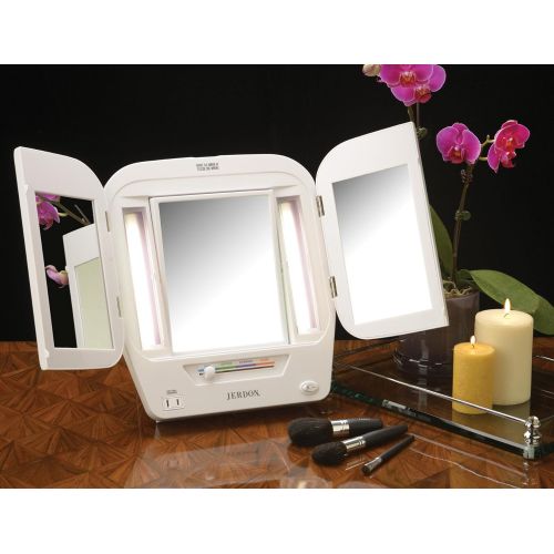  Jerdon Lighted Makeup Mirror with 5x Magnification, White Finish