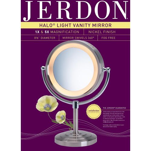  Jerdon HL745NC 8.5-Inch Halo Lighted Vanity Mirror with 5x Magnification, Nickel and Chrome Finish