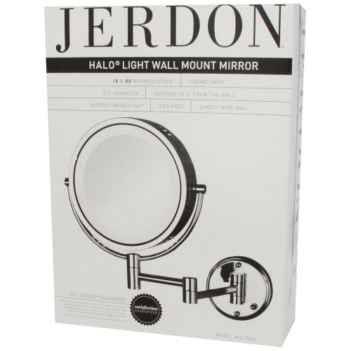  Jerdon HL75CD 8.5-Inch Lighted Direct Wire Wall Mount Makeup Mirror with 8x Magnification, Chrome Finish