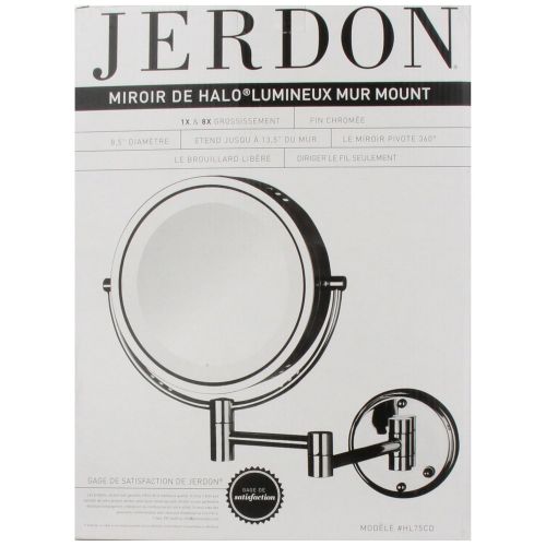  Jerdon HL75CD 8.5-Inch Lighted Direct Wire Wall Mount Makeup Mirror with 8x Magnification, Chrome Finish