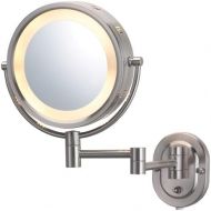 Jerdon HL65N 8-Inch Lighted Wall Mount Makeup Mirror with 5x Magnification, Nickel Finish