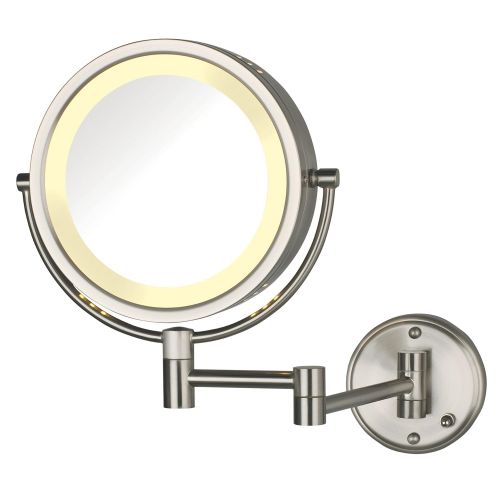  Jerdon HL75ND 8.5-Inch Lighted Direct Wire Wall Mount Makeup Mirror with 8x Magnification, Nickel Finish