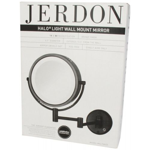  Jerdon HL75ND 8.5-Inch Lighted Direct Wire Wall Mount Makeup Mirror with 8x Magnification, Nickel Finish