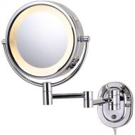 JERDON Jerdon HL65C 8-Inch Two-Sided Swivel Halo Lighted Wall Mount Mirror with 5x Magnification, 14-Inch Extension, Chrome Finish
