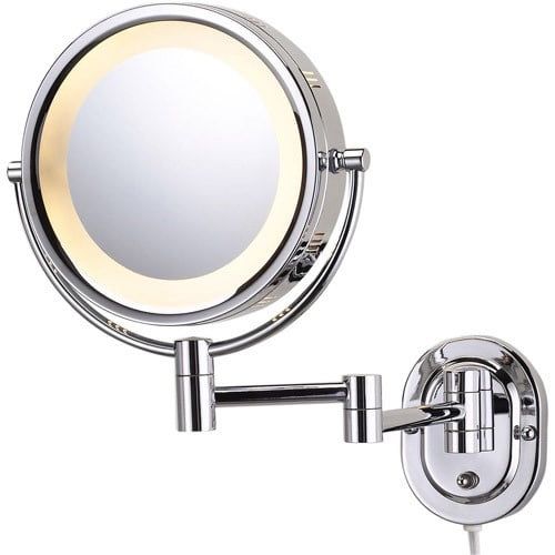  JERDON Jerdon HL65C 8-Inch Two-Sided Swivel Halo Lighted Wall Mount Mirror with 5x Magnification, 14-Inch Extension, Chrome Finish