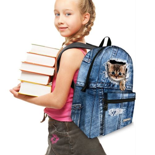  JeremySport 15.5 inch Cute Denim Dog Backpack Canvas Casual Laptop School Backpack Rucksack