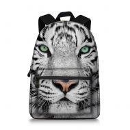 JeremySport 15.5 Inch Canvas 3D Animal Face White Tiger Back Pack for School