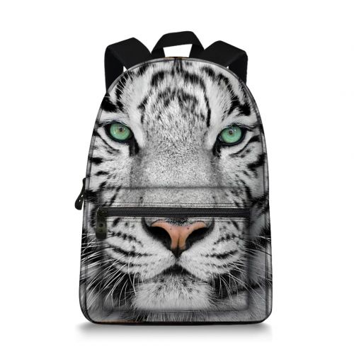  JeremySport 15.5 Inch Canvas 3D Animal Face White Tiger Back Pack for School