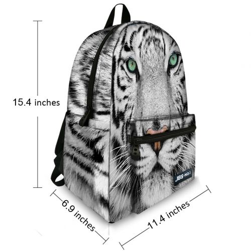  JeremySport 15.5 Inch Canvas 3D Animal Face White Tiger Back Pack for School