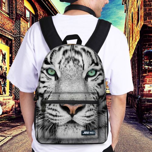  JeremySport 15.5 Inch Canvas 3D Animal Face White Tiger Back Pack for School