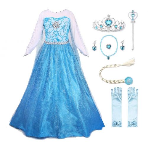  JerrisApparel Snow Party Elsa Dress Queen Costume Princess Anna Girls Dress Up