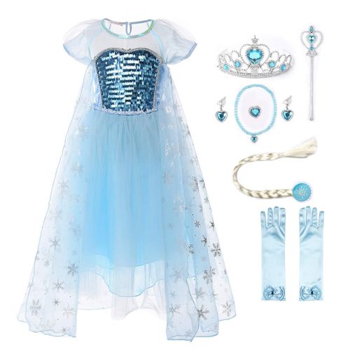  JerrisApparel Girl Princess Elsa Costume Sequin Mesh Party Dress with Sleeve