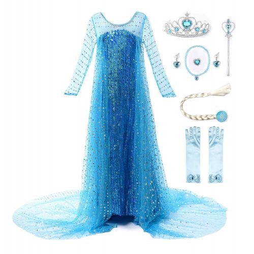  JerrisApparel Girls Princess Elsa Costume Birthday Party Halloween Cosplay Dress up