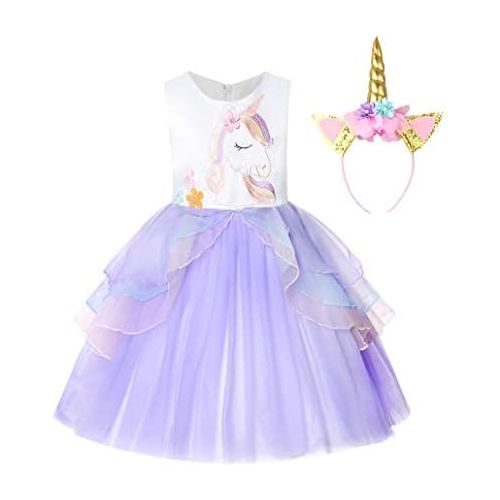  JerrisApparel Girls Unicorn Tulle Dress Sleeveless Unicorn Costume Evening Gowns