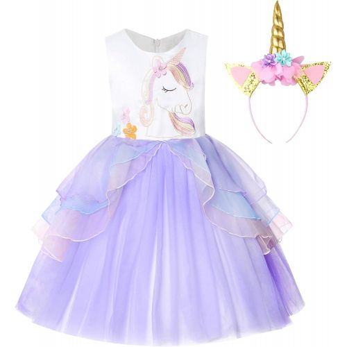  JerrisApparel Girls Unicorn Tulle Dress Sleeveless Unicorn Costume Evening Gowns