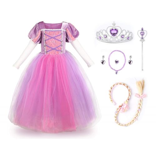  JerrisApparel Princess Rapunzel Mesh Long Sleeve Costume Girls Party Dress