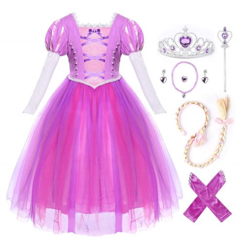  JerrisApparel Girls Birthday Party Costume Princess Rapunzel Dress Long Mesh Sleeves
