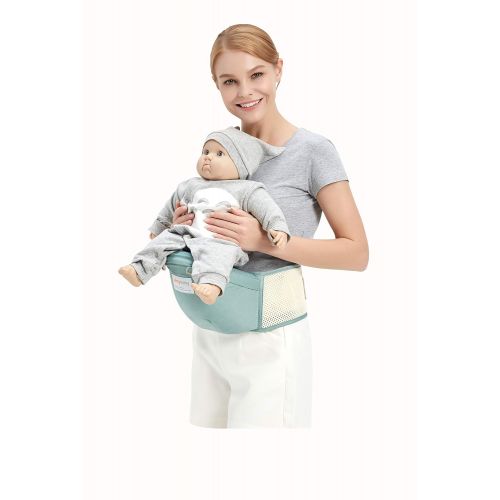  Jerrybaby Baby Carrier with Hip Seat- 2 in 1 Lightweight & Ergonomic Baby Waist Seat for 0-36 Months, Grey