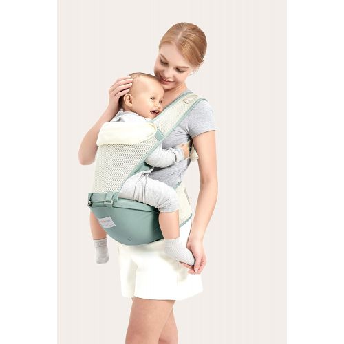 Jerrybaby Baby Carrier with Hip Seat- 2 in 1 Lightweight & Ergonomic Baby Waist Seat for 0-36 Months, Grey