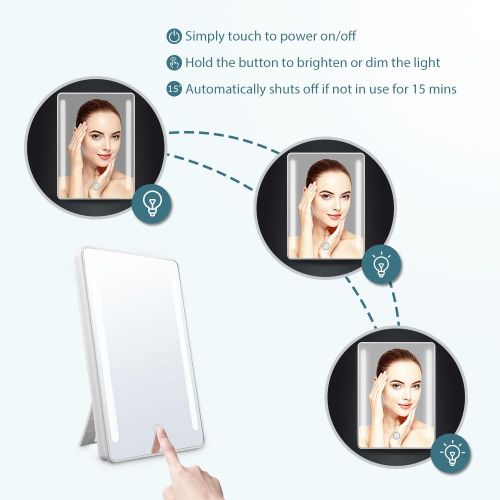  Jerrybox Makeup Mirror LED Lighted Vanity Mirror, 180° Rotation Cosmetic Mirror with Touch Screen Dimming