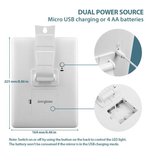  Jerrybox Makeup Mirror LED Lighted Vanity Mirror, 180° Rotation Cosmetic Mirror with Touch Screen Dimming