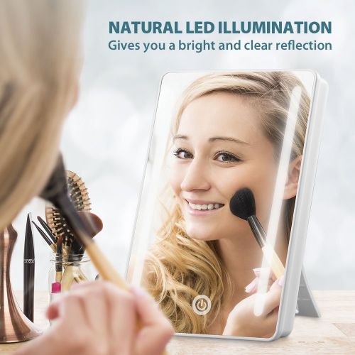  Jerrybox Makeup Mirror LED Lighted Vanity Mirror, 180° Rotation Cosmetic Mirror with Touch Screen Dimming