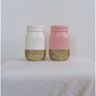 JessCathDesigns Pale Pink and Bright White Glitter Mason Jars (2) // Jessica Catherine Designs