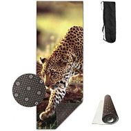 Jessent Yoga Mat Non Slip Leopard Cheetah Printed 24 X 71 Inches Premium For Fitness Exercise Pilates With Carrying Strap